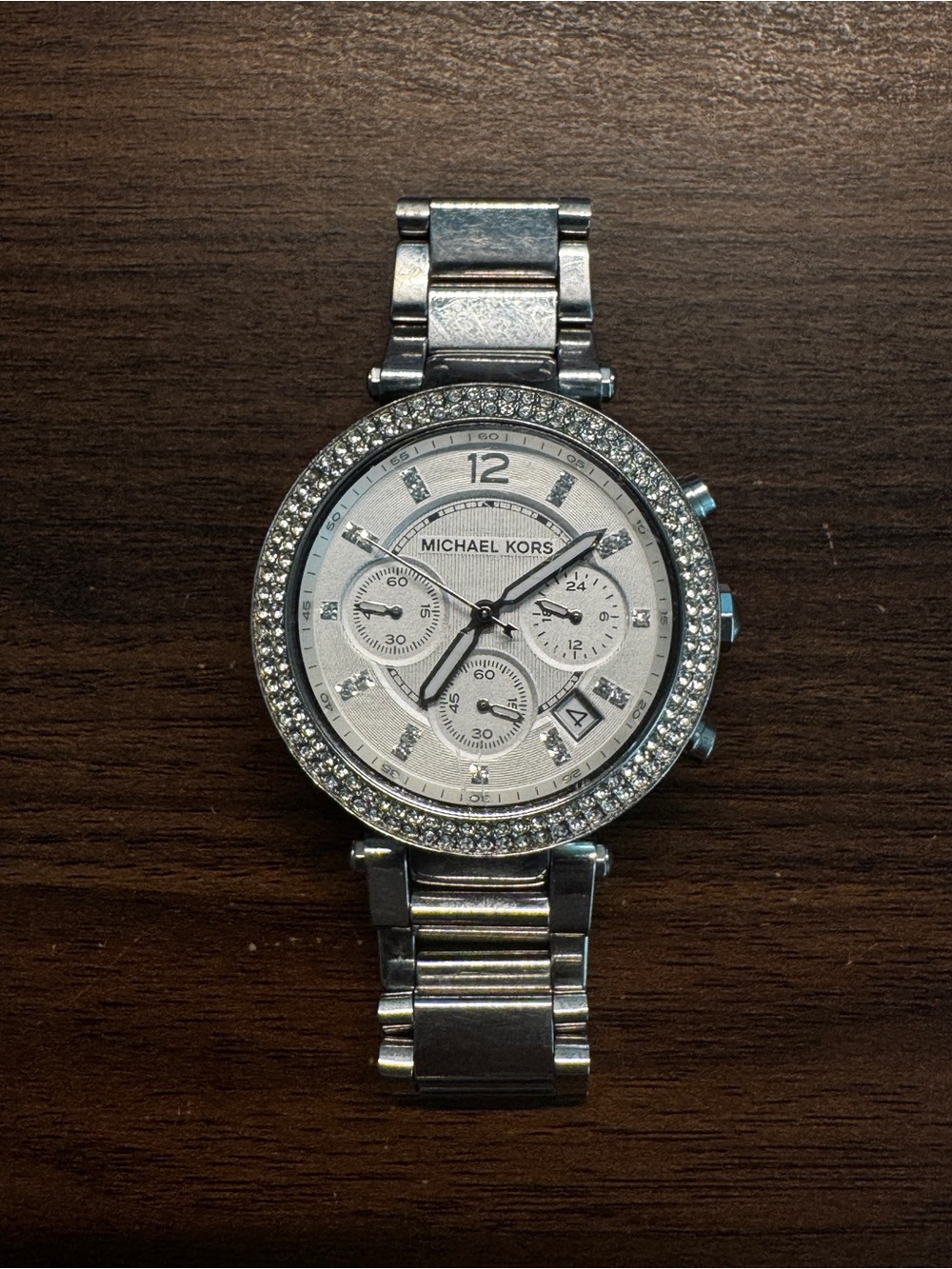 Michael Kors Parker Silver-Tone Crystal-Accent Women's Watch
